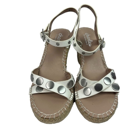 Charles by Charles David Womens Wedge Sandals Studded Jute Flocking Beige 7M - Picture 2 of 16